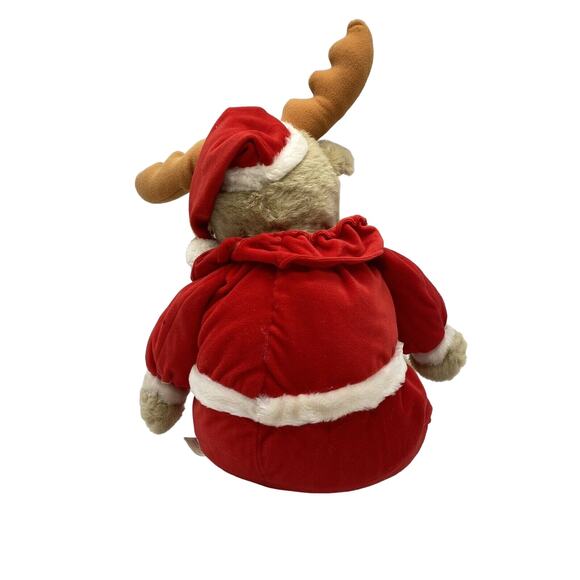 Vtg 16" Prestige REINDEER IN SANTA SUIT Tan Plush Stuffed Animal 1988 Moose - Picture 3 of 6